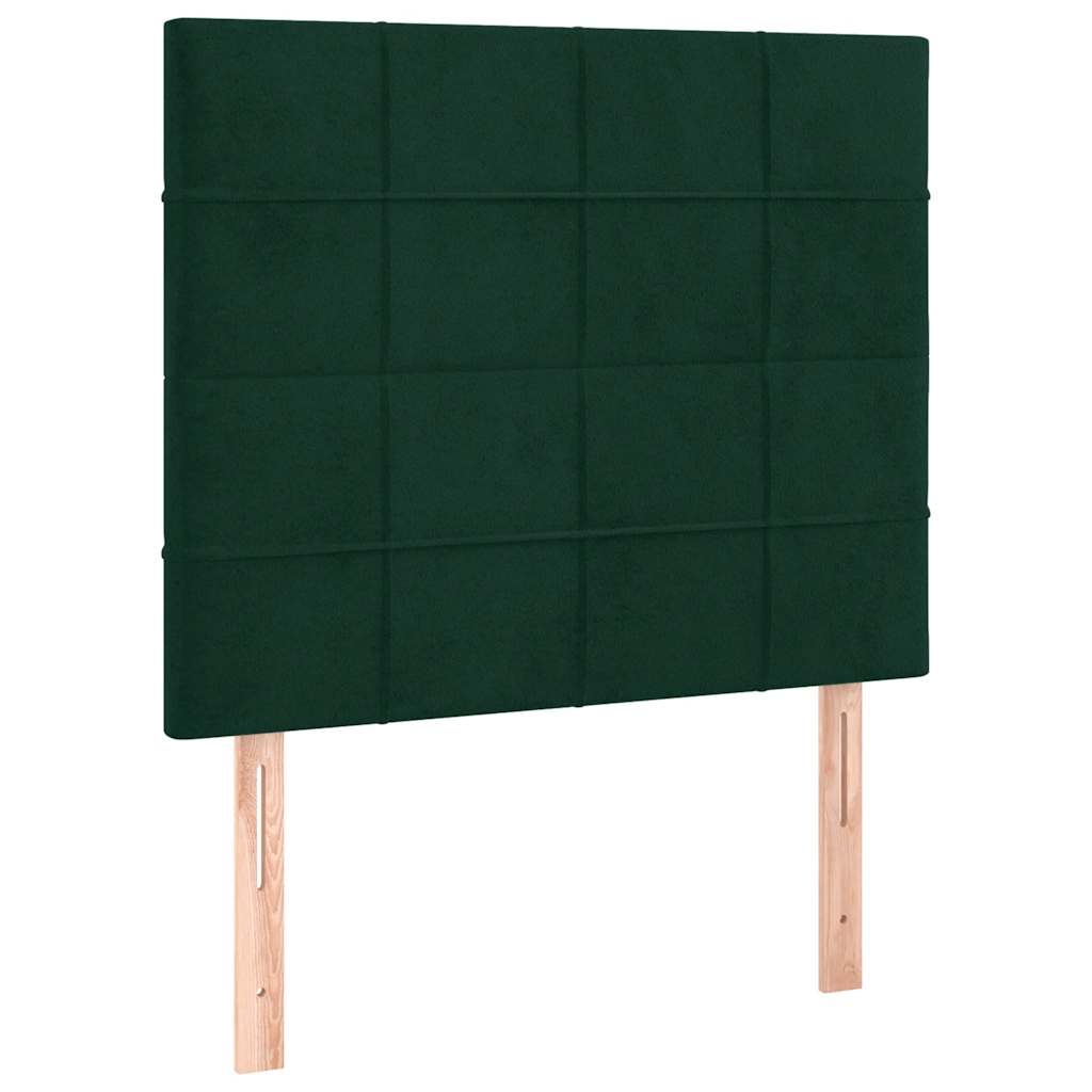 kontinentalseng med LED-lys 100x200 cm fløjl mørkegrøn