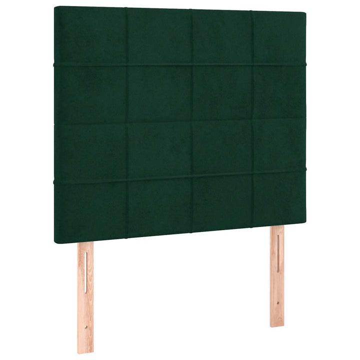 kontinentalseng med LED-lys 100x200 cm fløjl mørkegrøn