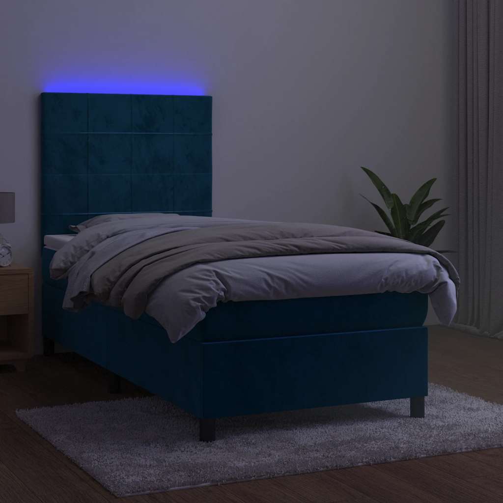 kontinentalseng med LED-lys 100x200 cm fløjl mørkeblå