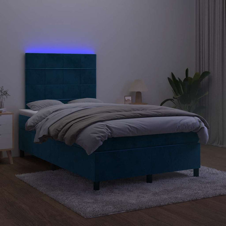 kontinentalseng med LED-lys 120x200 cm fløjl mørkeblå