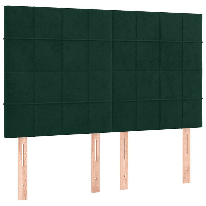 kontinentalseng med LED-lys 140x190 cm fløjl mørkegrøn