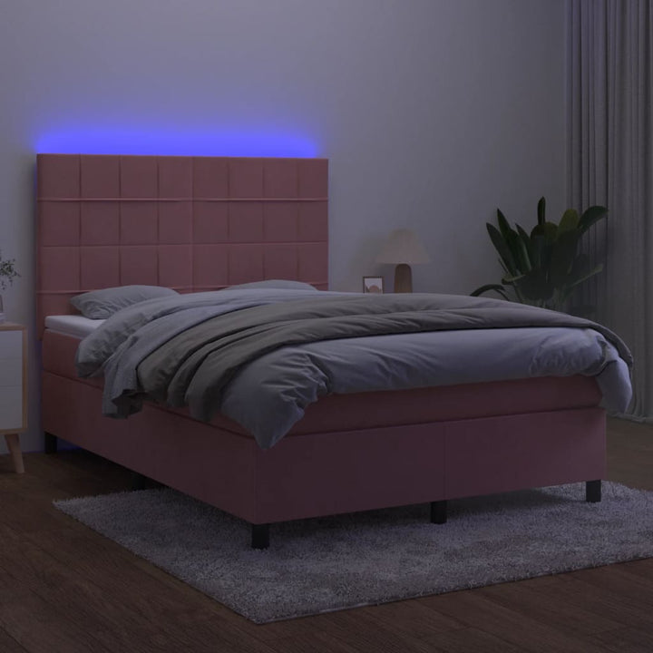 kontinentalseng med LED-lys 140x190 cm fløjl lyserød