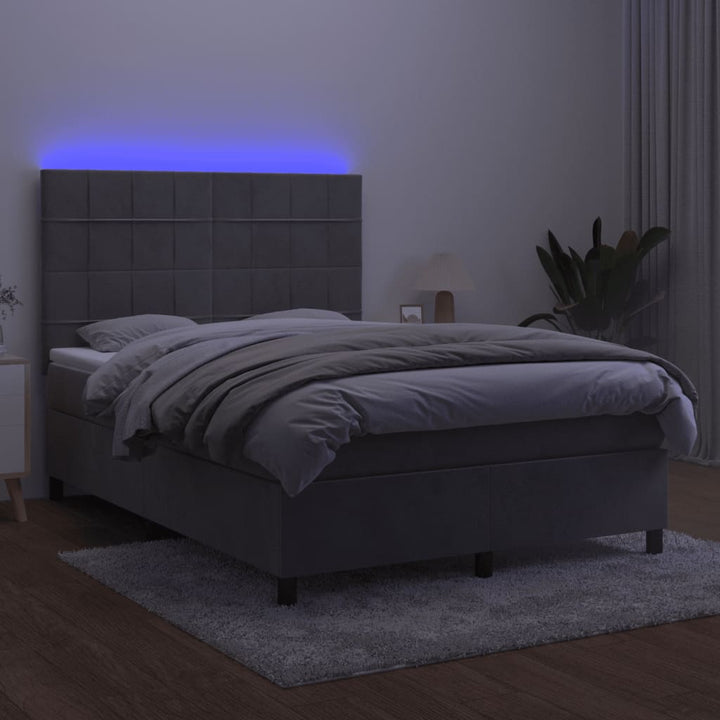 kontinentalseng med LED-lys 140x200 cm fløjl lysegrå