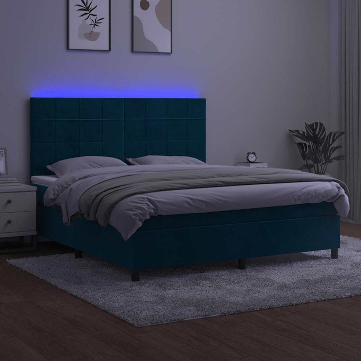 kontinentalseng med LED-lys 180x200 cm fløjl mørkeblå
