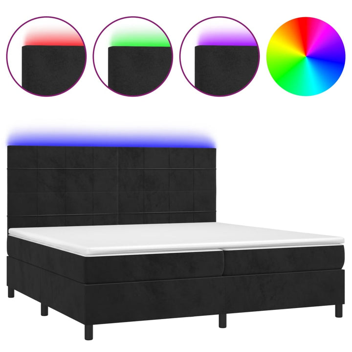 kontinentalseng med LED-lys 200x200 cm fløjl sort
