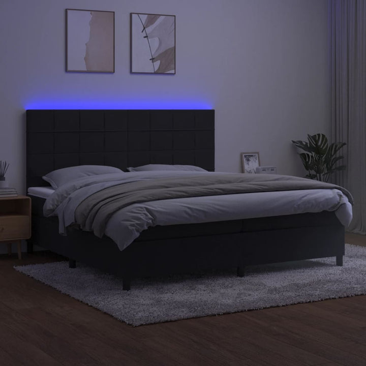 kontinentalseng med LED-lys 200x200 cm fløjl sort