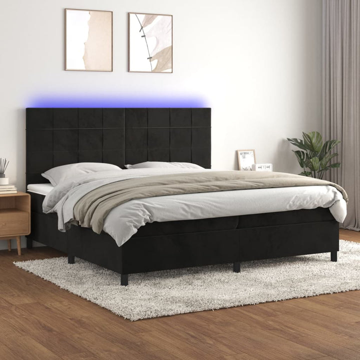 kontinentalseng med LED-lys 200x200 cm fløjl sort