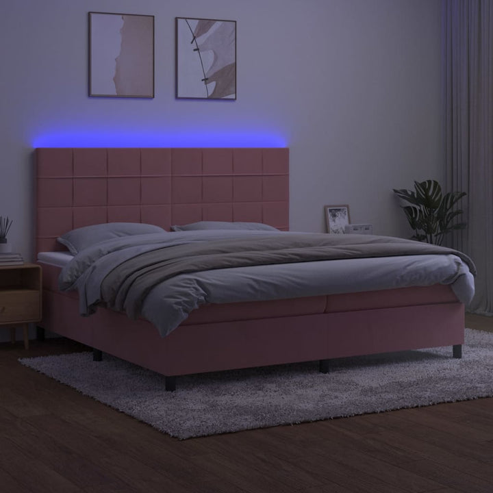 kontinentalseng med LED-lys 200x200 cm fløjl lyserød