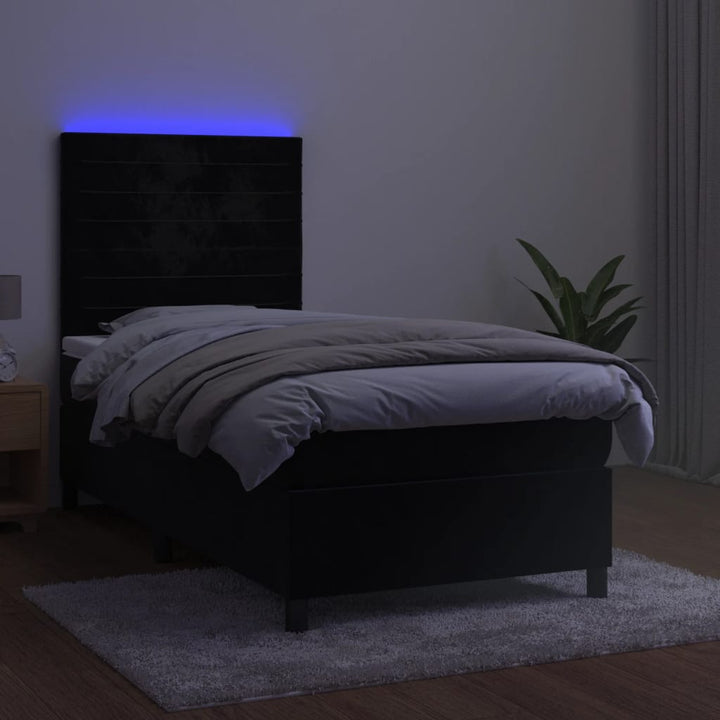 kontinentalseng med LED-lys 80x200 cm velour sort