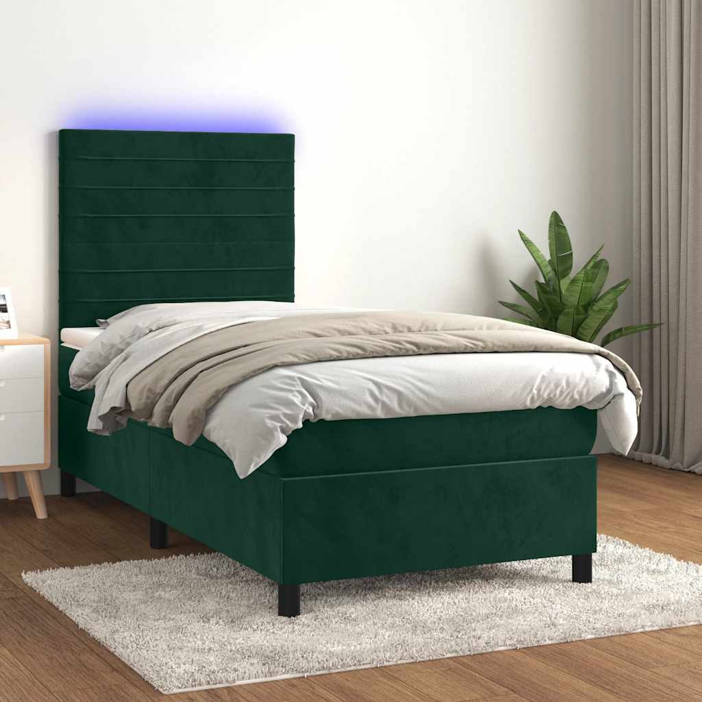 kontinentalseng med LED-lys 80x200 cm velour mørkegrøn