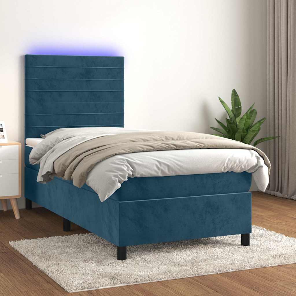 kontinentalseng med LED-lys 80x200 cm velour mørkeblå