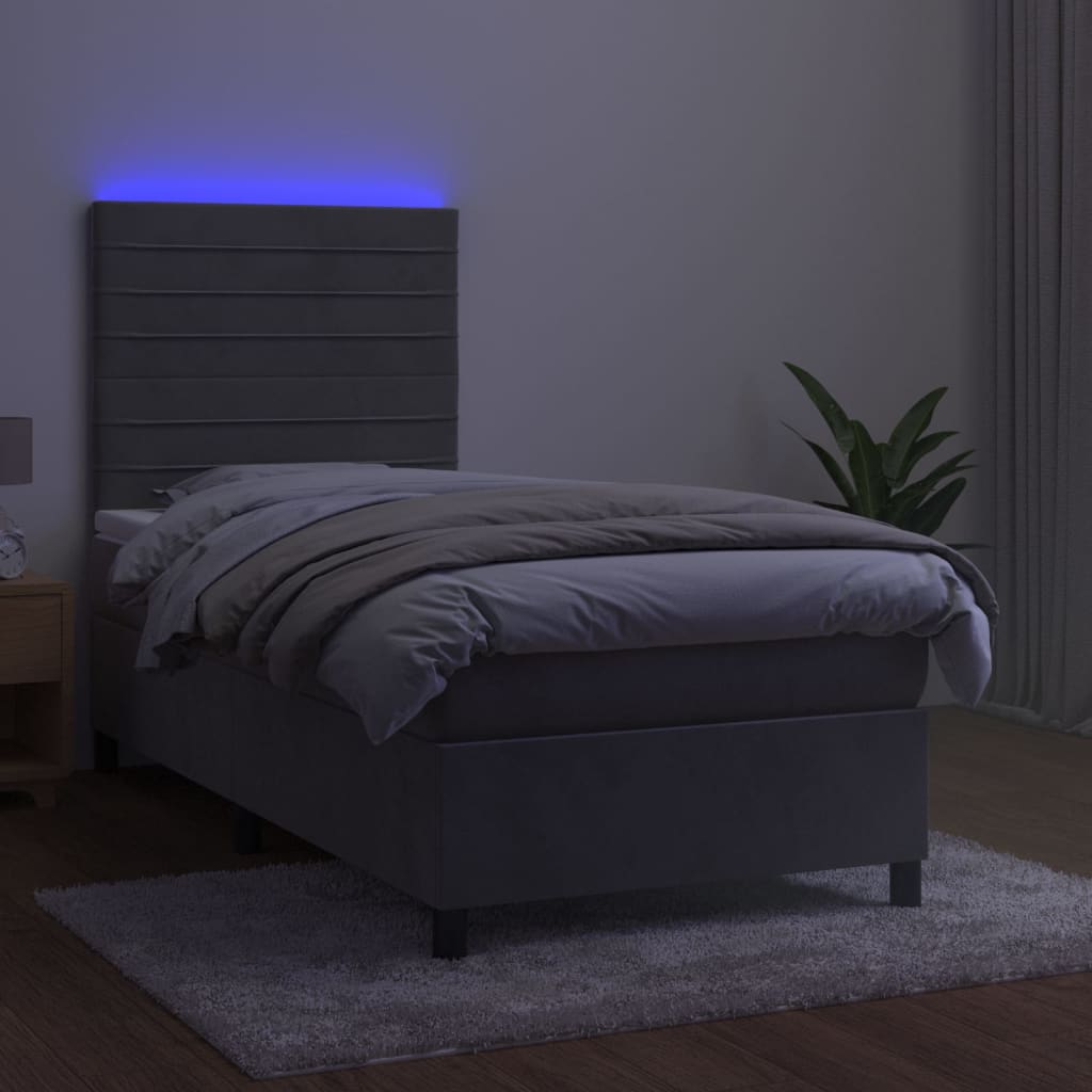 kontinentalseng med LED-lys 90x200 cm fløjl lysegrå