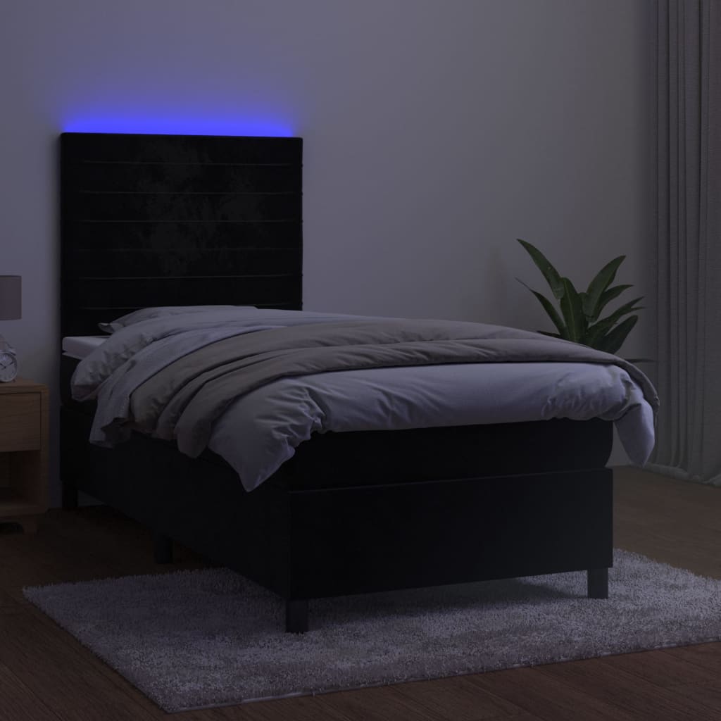 kontinentalseng med LED-lys 90x200 cm fløjl sort