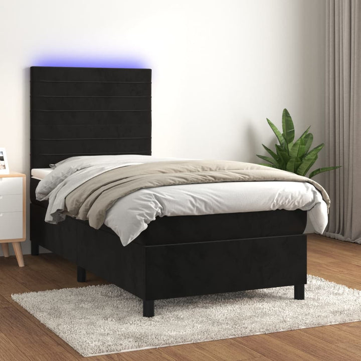 kontinentalseng med LED-lys 90x200 cm fløjl sort