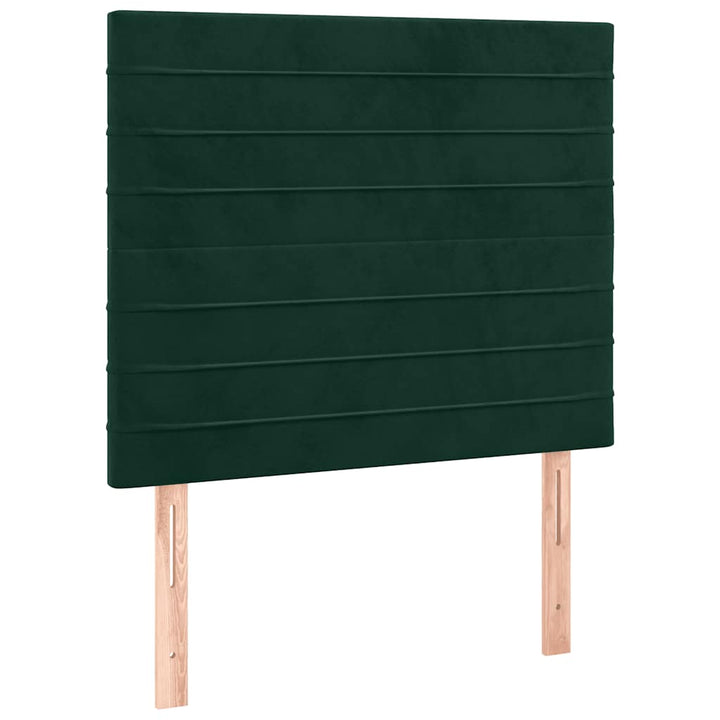 kontinentalseng med LED-lys 90x200 cm fløjl mørkegrøn