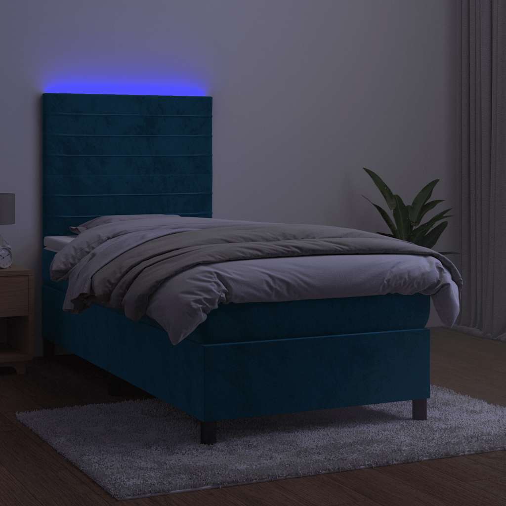 kontinentalseng med LED-lys 100x200 cm fløjl mørkeblå