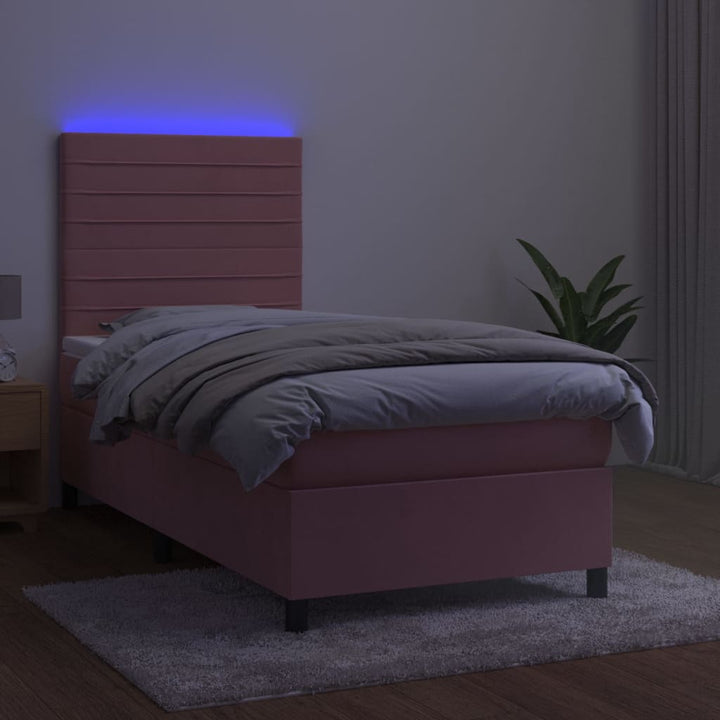 kontinentalseng med LED-lys 100x200 cm fløjl lyserød