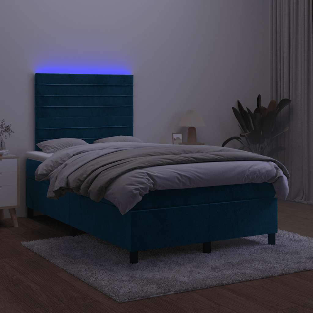 kontinentalseng med LED-lys 120x200 cm fløjl mørkeblå