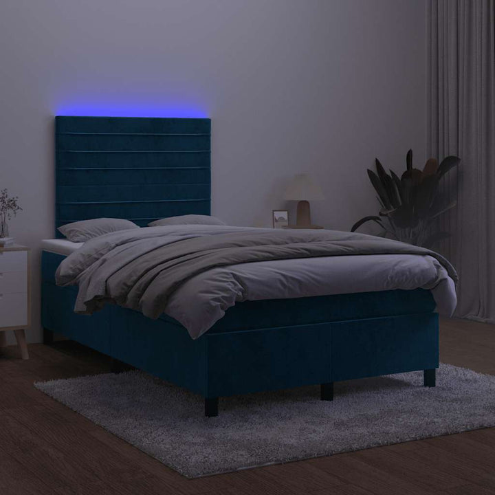 kontinentalseng med LED-lys 120x200 cm fløjl mørkeblå