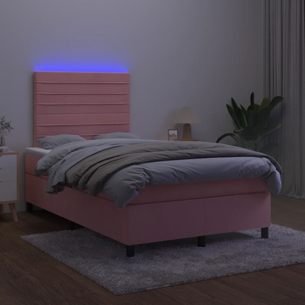 kontinentalseng med LED-lys 120x200 cm fløjl lyserød