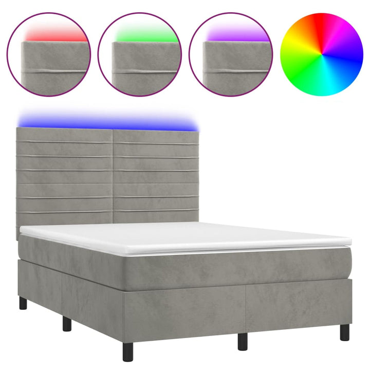 kontinentalseng med LED-lys 140x190 cm velour lysegrå