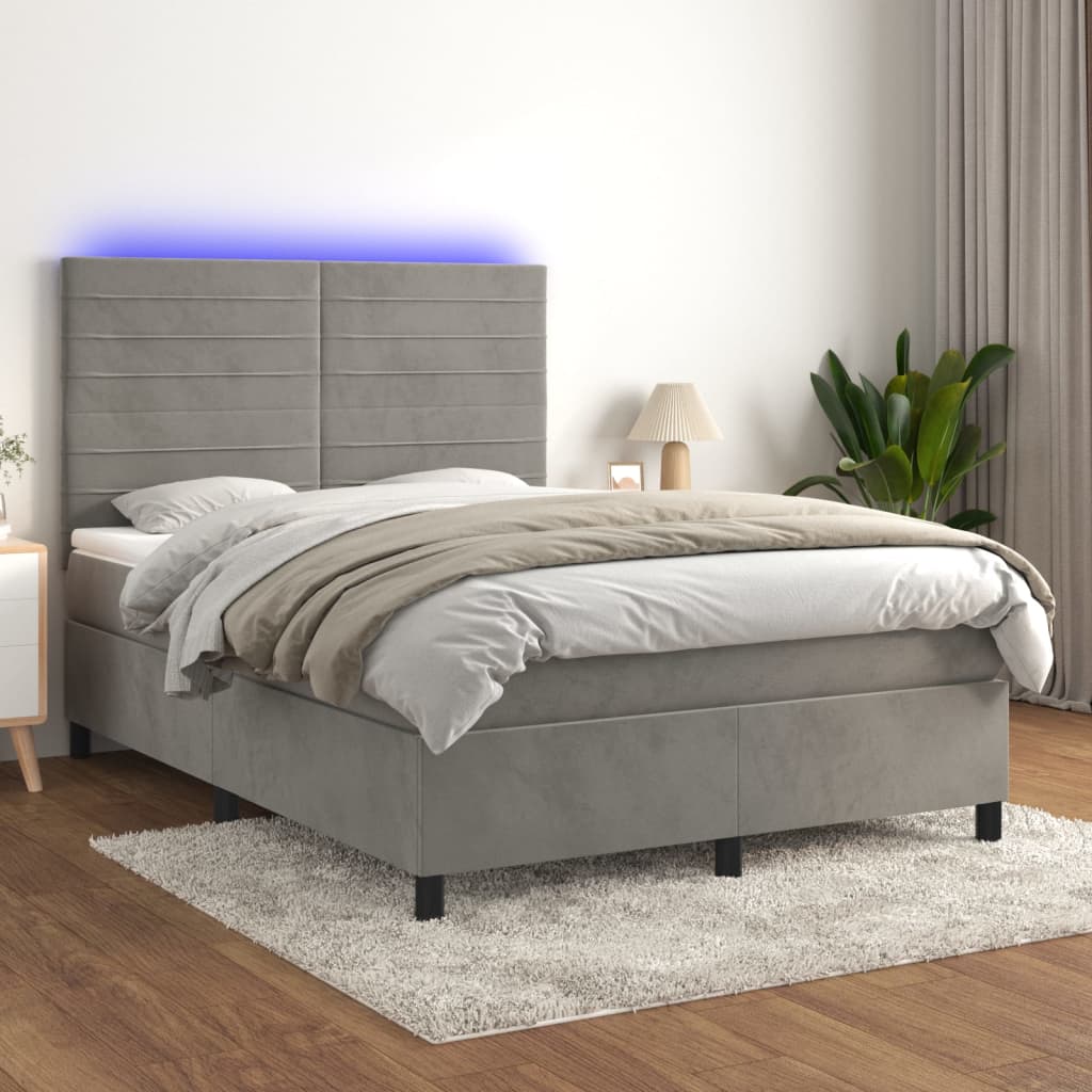 kontinentalseng med LED-lys 140x190 cm velour lysegrå
