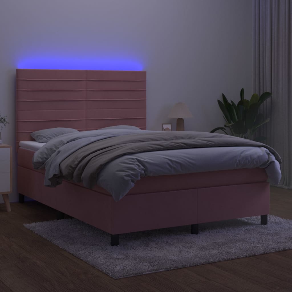 kontinentalseng med LED-lys 140x190 cm fløjl lyserød