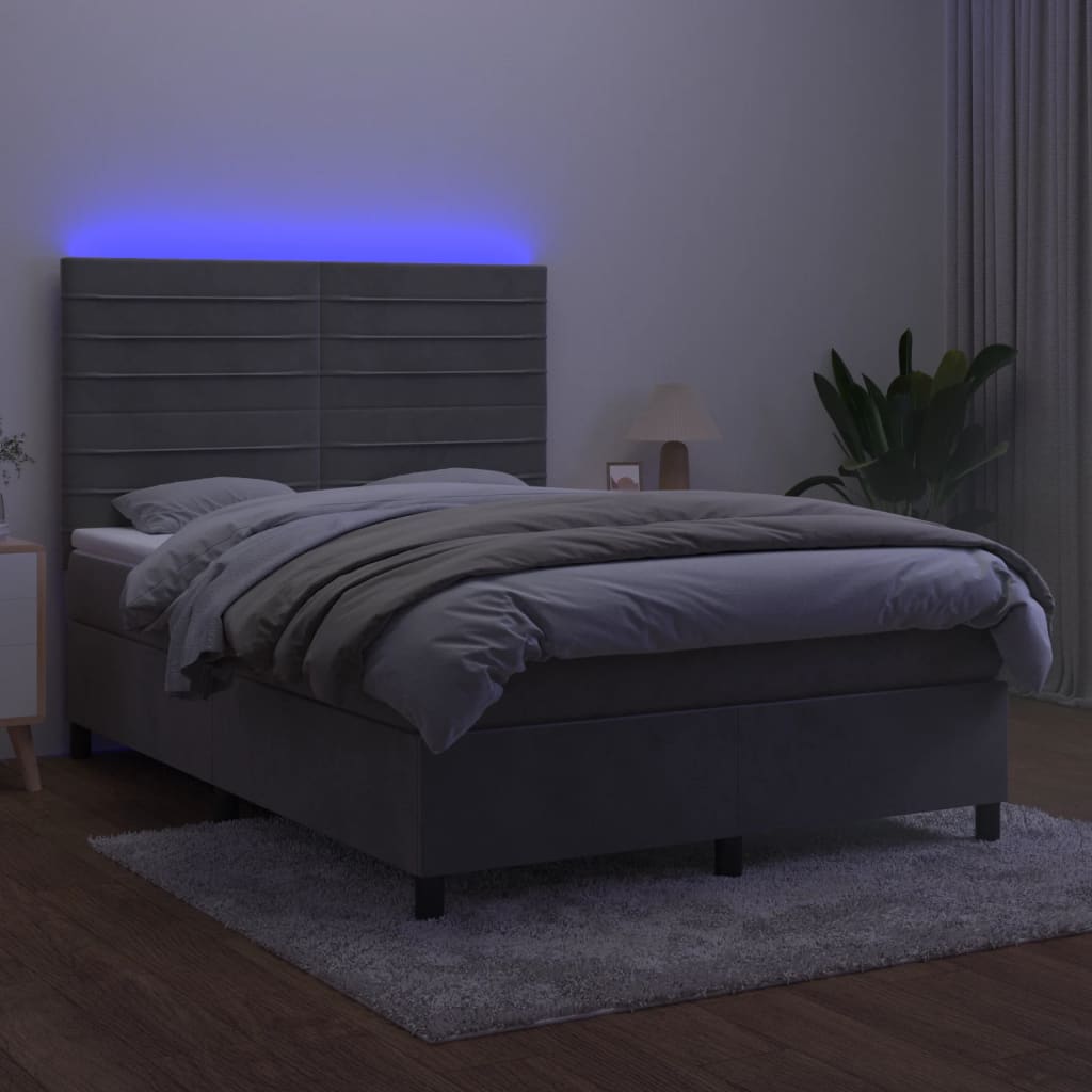 kontinentalseng med LED-lys 140x200 cm fløjl lysegrå