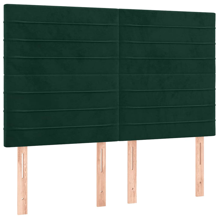 kontinentalseng med LED-lys 140x200 cm fløjl mørkegrøn