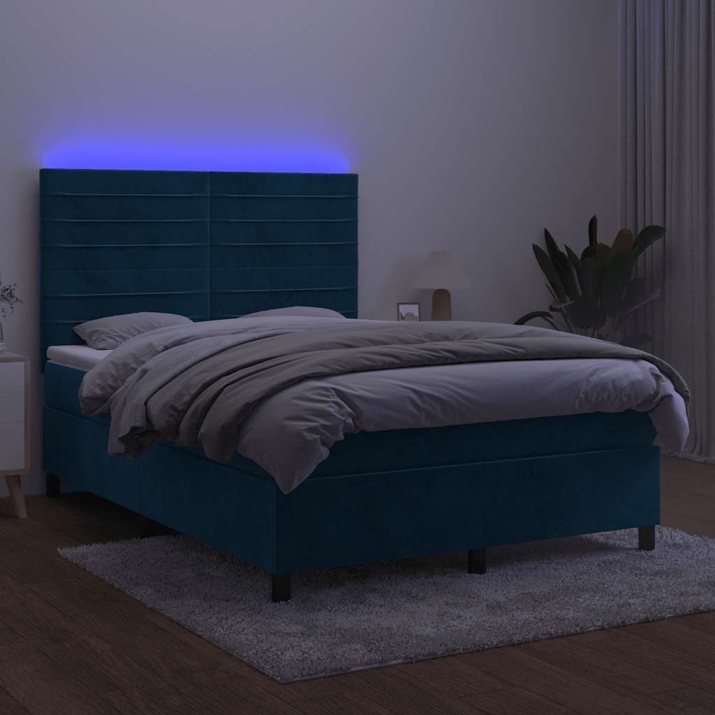 kontinentalseng med LED-lys 140x200 cm fløjl mørkeblå