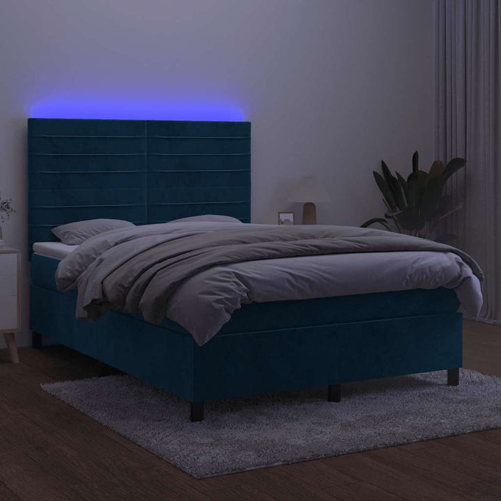 kontinentalseng med LED-lys 140x200 cm fløjl mørkeblå