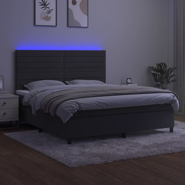 kontinentalseng med LED-lys 180x200 cm fløjl mørkegrå