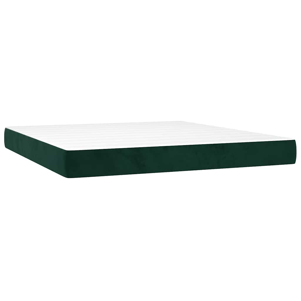 kontinentalseng med LED-lys 180x200 cm fløjl mørkegrøn