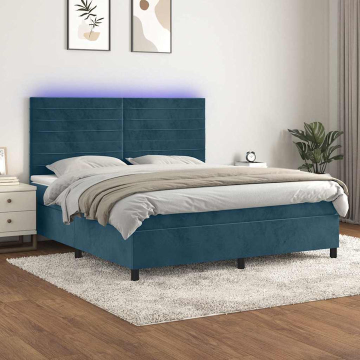 kontinentalseng med LED-lys 180x200 cm fløjl mørkeblå