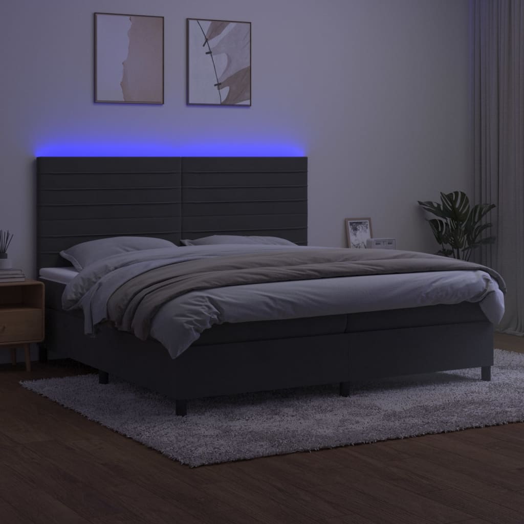kontinentalseng med LED-lys 200x200 cm fløjl mørkegrå