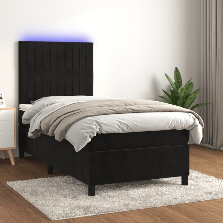 kontinentalseng med LED-lys 80x200 cm velour sort