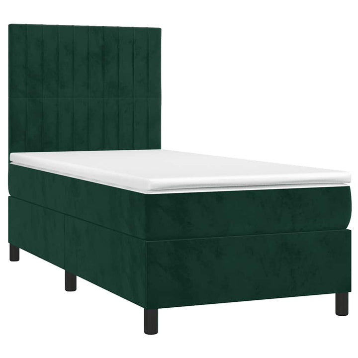 kontinentalseng med LED-lys 80x200 cm velour mørkegrøn