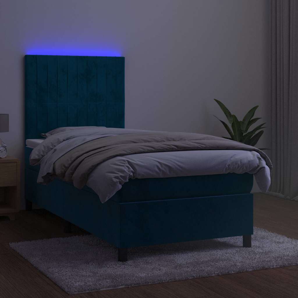 kontinentalseng med LED-lys 90x190 cm fløjl mørkeblå