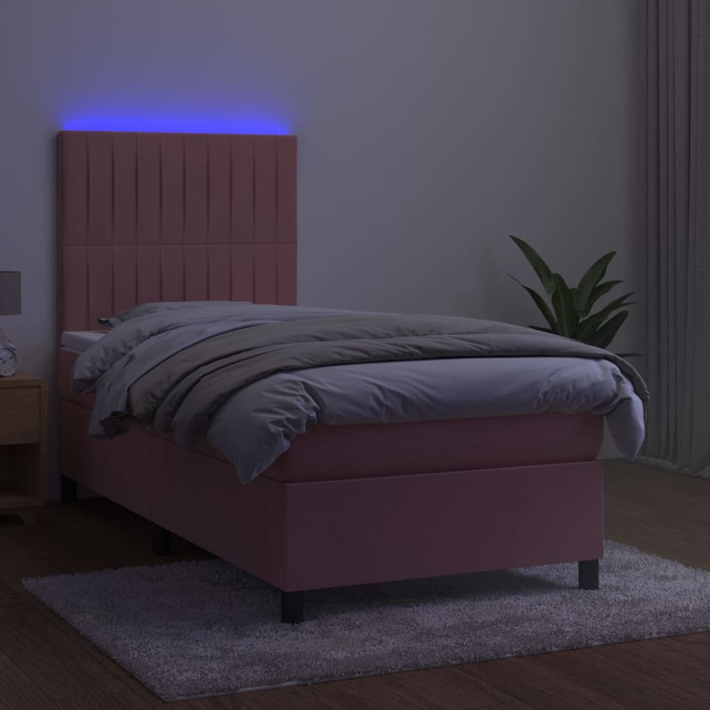 kontinentalseng med LED-lys 90x190 cm fløjl lyserød