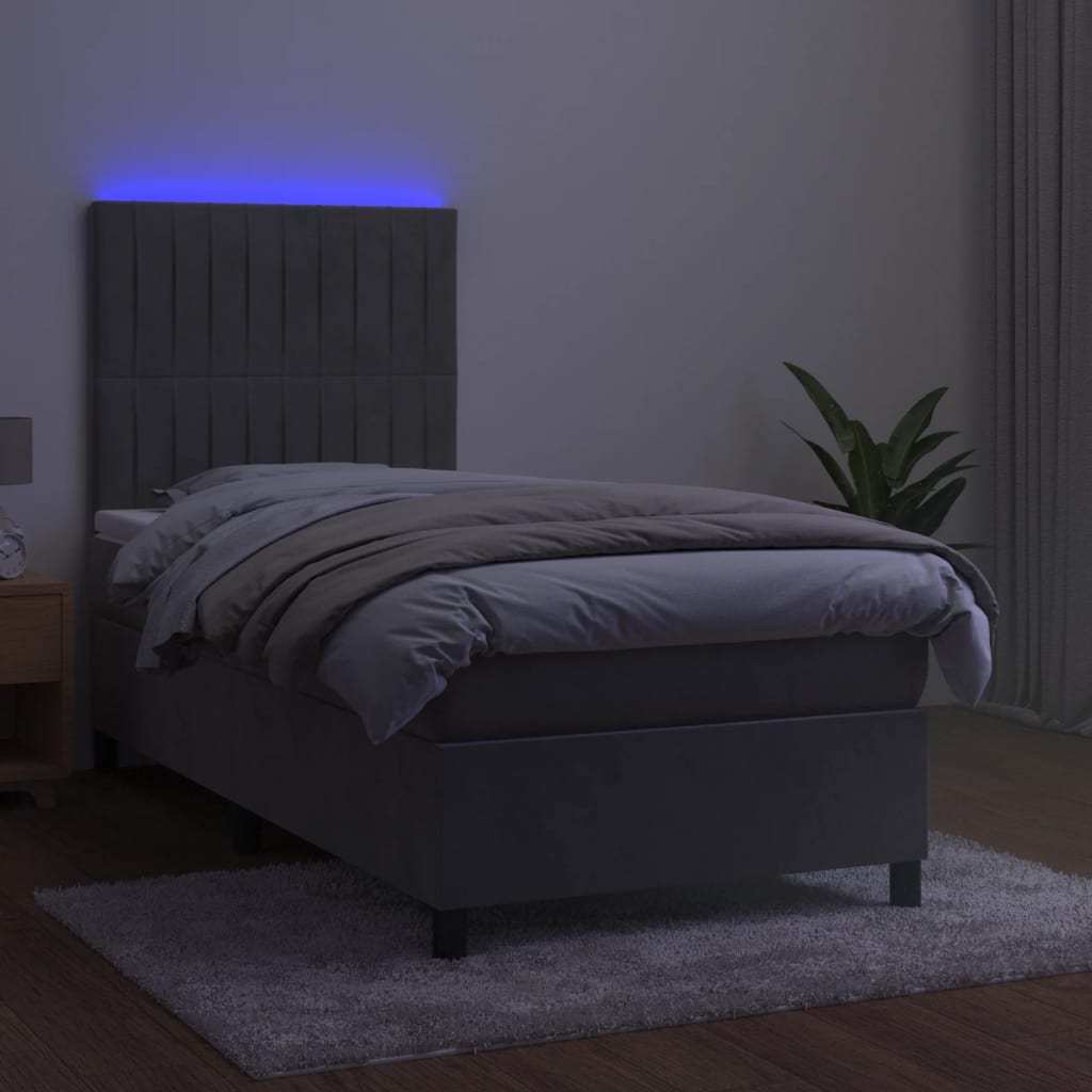 kontinentalseng med LED-lys 90x200 cm fløjl lysegrå