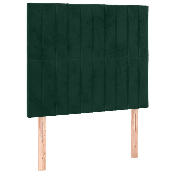 kontinentalseng med LED-lys 90x200 cm fløjl mørkegrøn
