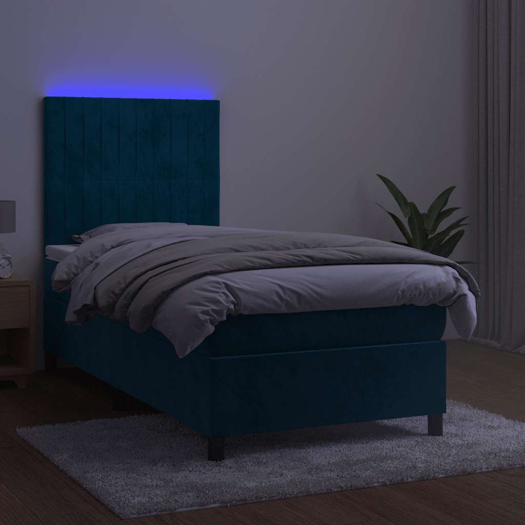 kontinentalseng med LED-lys 100x200 cm fløjl mørkeblå