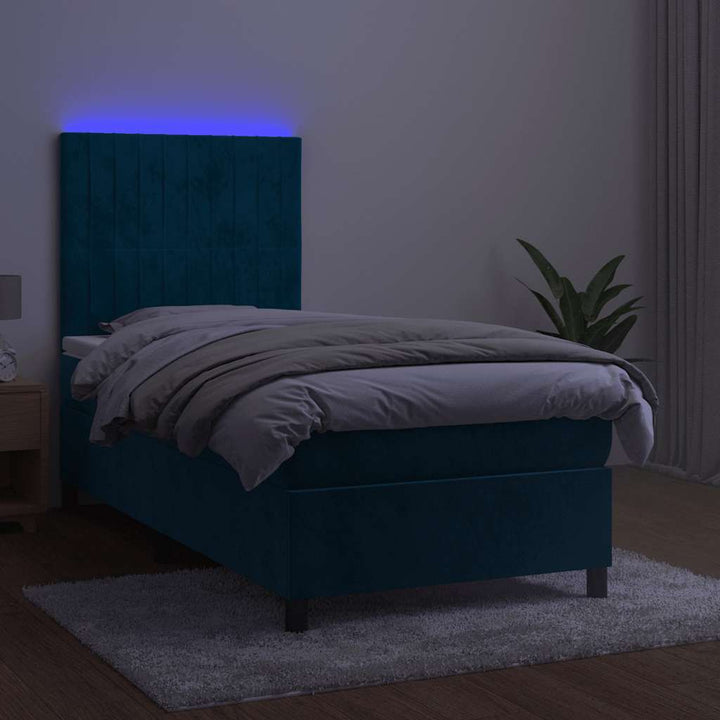 kontinentalseng med LED-lys 100x200 cm fløjl mørkeblå