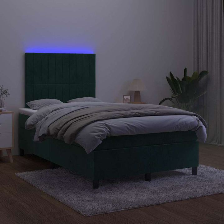 kontinentalseng med LED-lys 120x200 cm fløjl mørkegrøn