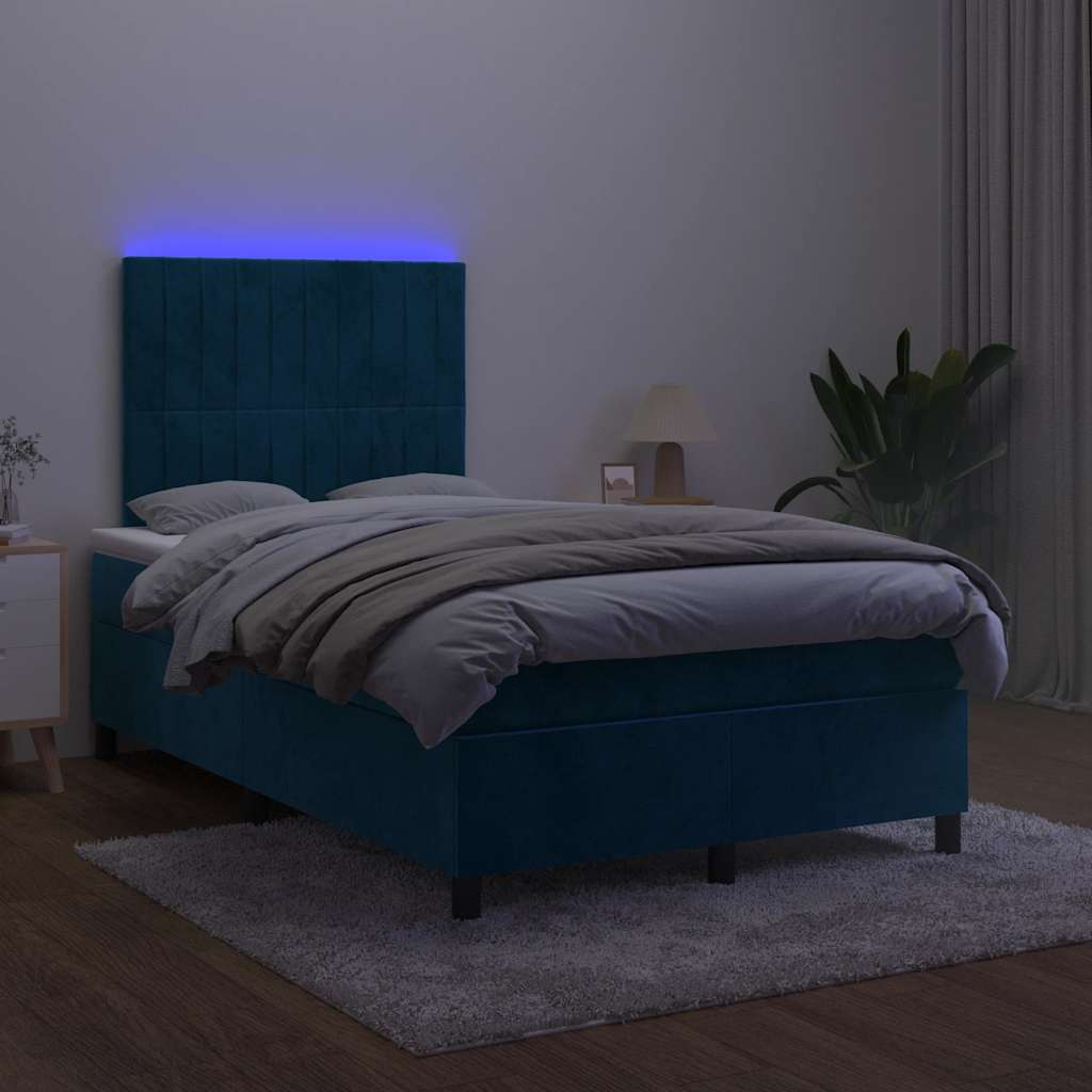 kontinentalseng med LED-lys 120x200 cm fløjl mørkeblå