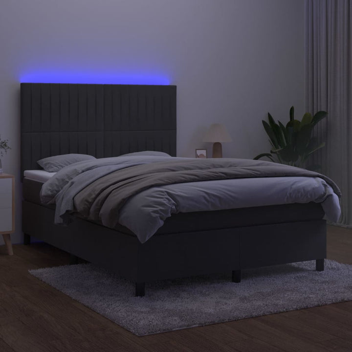 kontinentalseng med LED-lys 140x200 cm fløjl mørkegrå