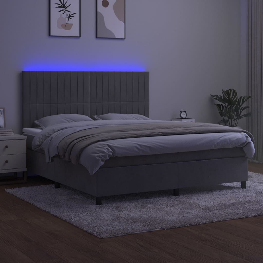 kontinentalseng med LED-lys 160x200 cm fløjl lysegrå