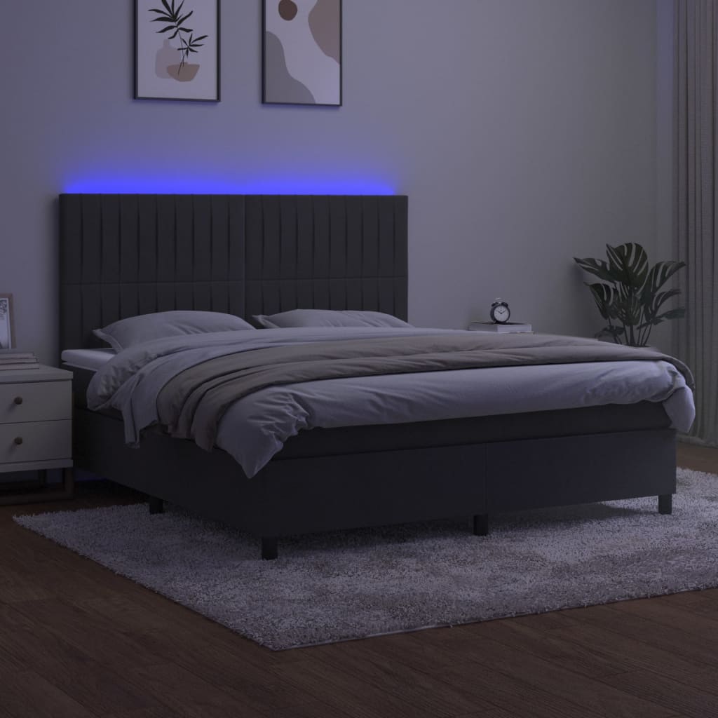 kontinentalseng med LED-lys 160x200 cm fløjl mørkegrå
