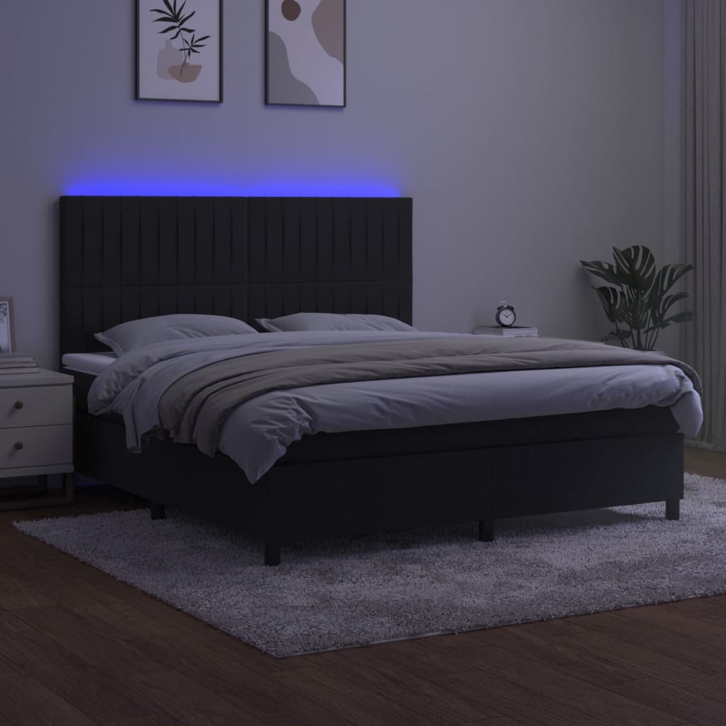 kontinentalseng med LED-lys 180x200 cm fløjl sort