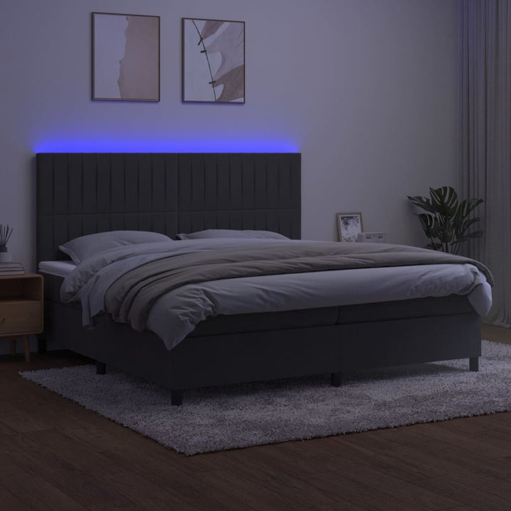 kontinentalseng med LED-lys 200x200 cm fløjl mørkegrå